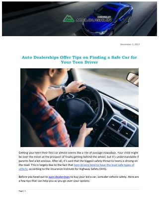 Auto Dealerships Offer Tips on Finding a Safe Car for Your Teen Driver