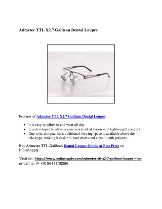 Admetec TTL X2.7 Galilean Dental Loupes at Best Price