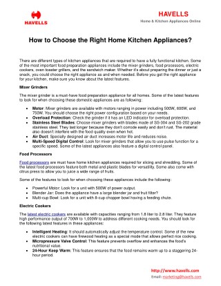 How to Choose the Right Home Kitchen Appliances?