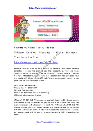 VMware VCA-DBT 1V0-701 dumps