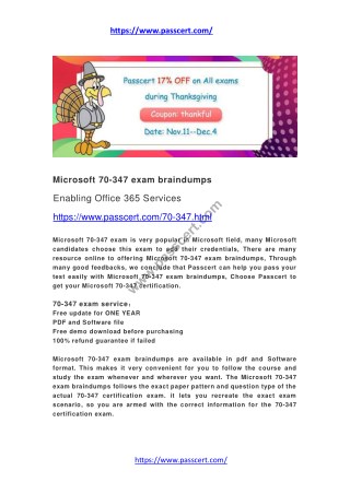 Microsoft 70-347 exam braindumps