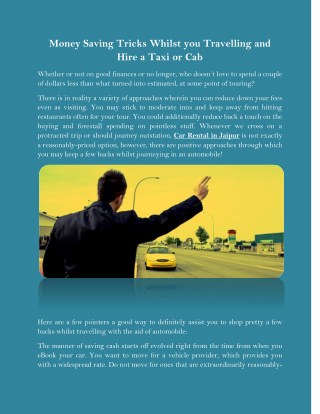 Money Saving Tricks Whilst you Travelling and Hire a Taxi or Cab