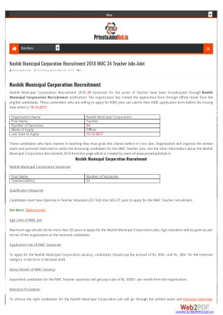 Nashik Municipal Corporation Recruitment