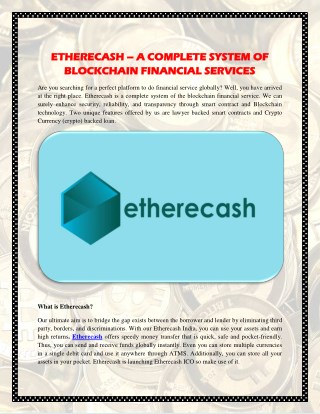 Etherecash – A Complete System of Blockchain Financial Services