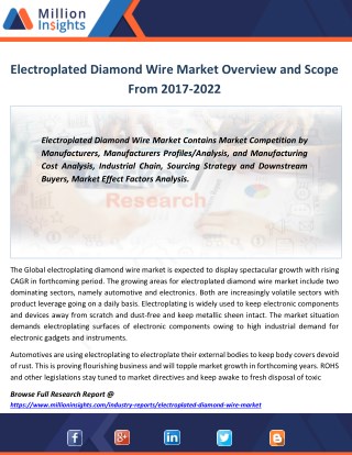Electroplated Diamond Wire Industry Manufacturing Base Distribution, Sales and Product Type Forecast 2022