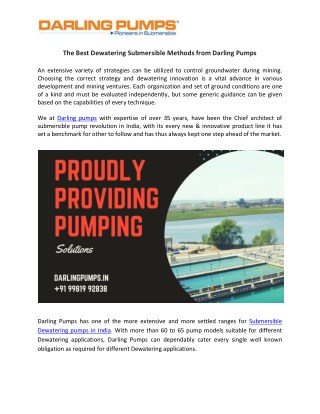 The Best Dewatering Submersible Methods From Darling Pumps