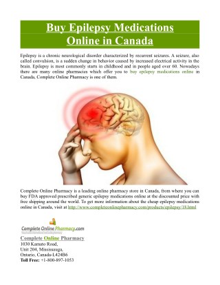 Buy Epilepsy Medications Online in Canada