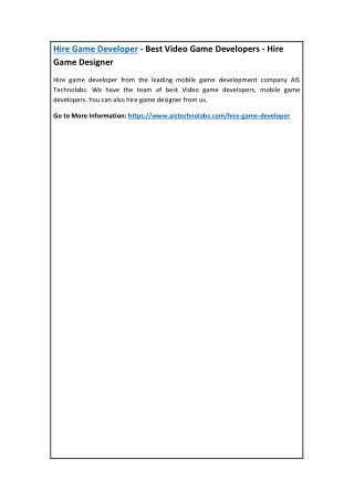 Hire Game Developer - Best Video Game Developers - Hire Game Designer