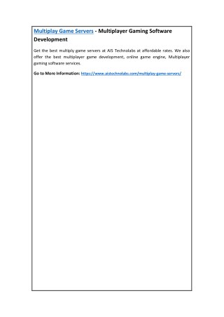 Multiplay Game Servers - Multiplayer Gaming Software Development