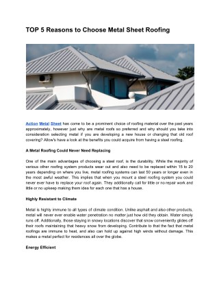 Top 5 Reasons to Choose Metal Sheet Roofing