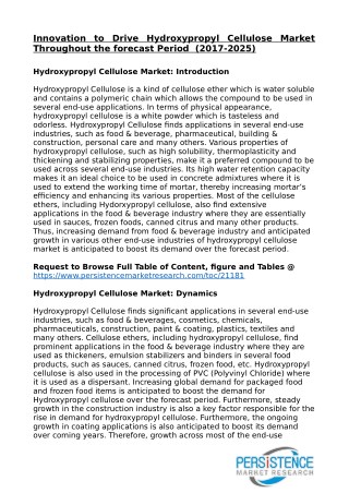 Innovation to Drive Hydroxypropyl Cellulose Market Throughout the forecast Period (2017-2025)