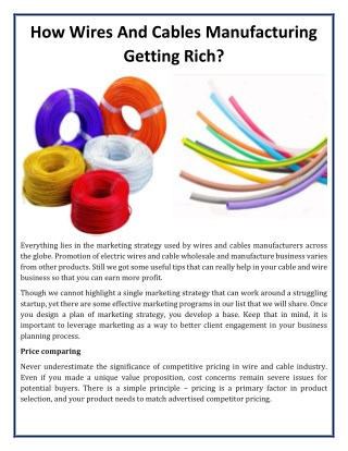 How Wires And Cables Manufacturing Getting Rich?