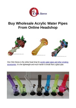 Buy Wholesale Acrylic Water Pipes From Online Headshop