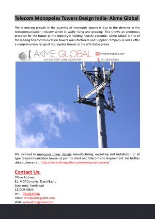 Telecom Monopoles Towers Design India- Akme Global