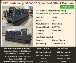 Buy Used 1987 GTOV-52 Heidelberg Printing Presses Machine