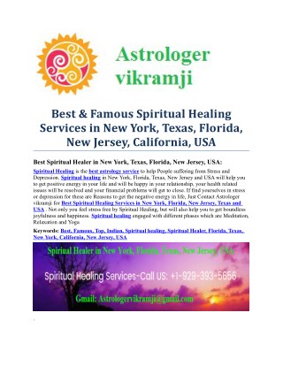 Best & Famous Spiritual Healing Services in New York, Texas, Florida, New Jersey, California, USA