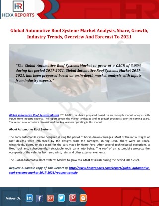 Automotive Roof Systems Industry Analysis And Segment Forecast 2017-2021