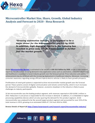 Microcontroller Industry Analysis, Growth, Demand and Forecast to 2020