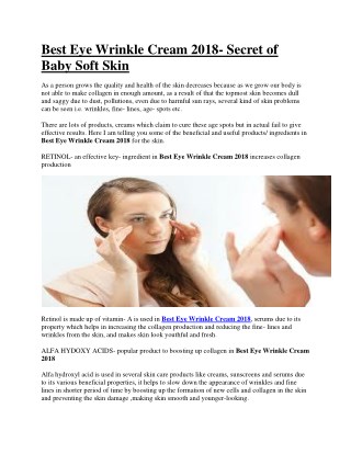 Best Eye Wrinkle Cream 2018- Secret of Baby Soft Skin