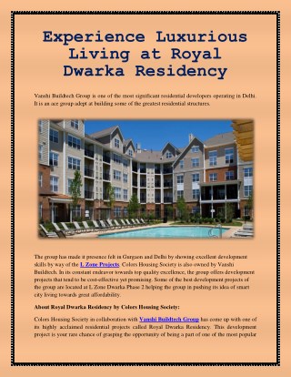 Experience Luxurious Living at Royal Dwarka Residency