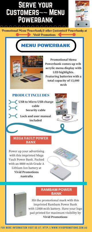 Infographic of Menu Power Bank | Vivid Promotions