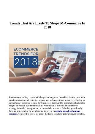 Trends That Are Likely To Shape M-Commerce In 2018