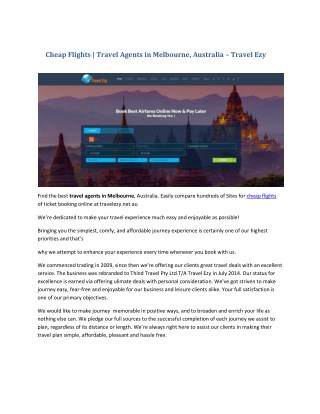 Cheap Flights | Travel Agents in Melbourne, Australia â€“ Travel Ezy