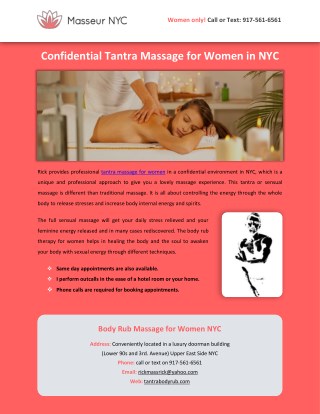 Confidential Tantra Massage for Women in NYC