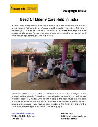 Need Of Elderly Care Help In India