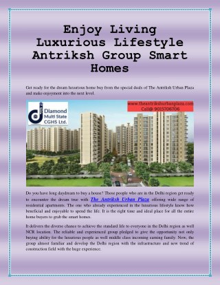 Enjoy Living Luxurious Lifestyle Antriksh Group Smart Homes