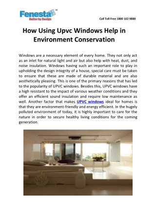 Hereâ€™s How Using Upvc Windows Help in Environment Conservation