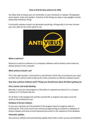Best Antivirus Protection of 2018