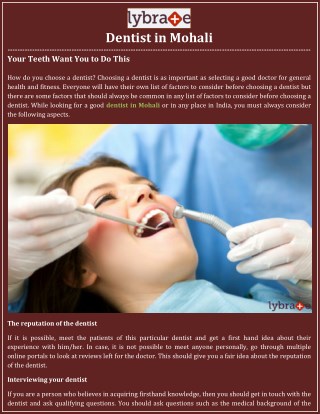 Dentist in Mohali - Lybrate