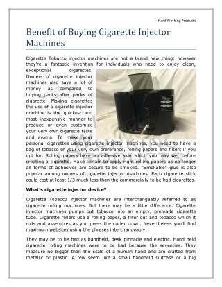 Benefit of Buying Cigarette Injector Machines