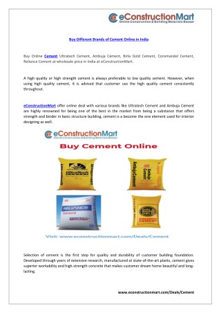 Buy Different Brands of Cement Online in India