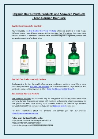 Organic Hair Growth Products and Seaweed Products - Leon Gorman Hair Care