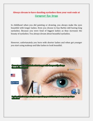 Buy Careprost Online Generic Bimatoprost Eye Drops at GenericEPharmacy USA UK