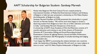 AAFT Scholarship for Bulgarian Student- Sandeep Marwah