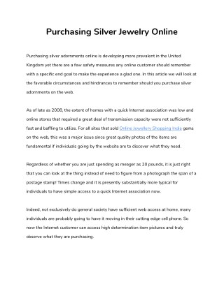 Purchasing Silver Jewelry Online