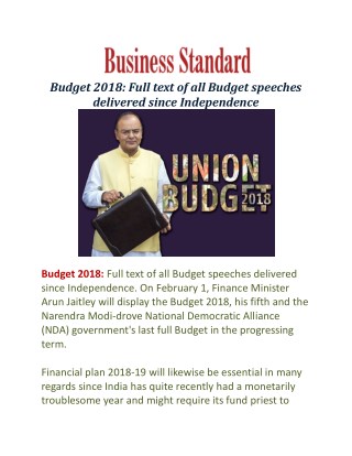 Budget 2018: Full text of all Budget speeches delivered since IndependenceÂ 