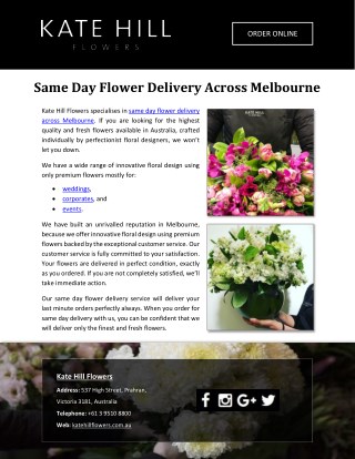 Same Day Flower Delivery Across Melbourne