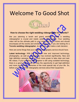 Toronto wedding videographer - Goodshot