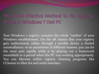 The Most Effective Method To Fix Registry Errors In Windows 7 Dell PC