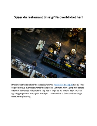 Start din sÃ¸gning efter lokale til din restaurant nu!