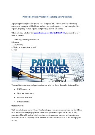 Payroll Service Providers: Serving your Business