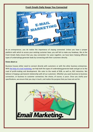 Fresh Emails Daily Keeps You Connected for better email marketing service