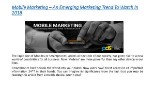 Mobile Marketing â€“ An Emerging Marketing Trend To Watch In 2018