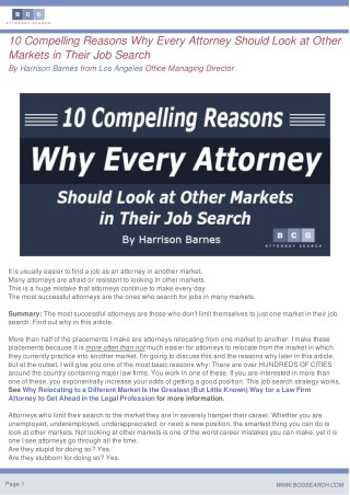 10 Compelling Reasons Why Every Attorney Should Look at Other Markets in Their Job Search