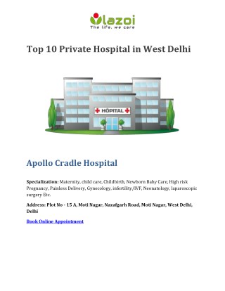Top 10 Private Hospital in West Delhi - lazoi