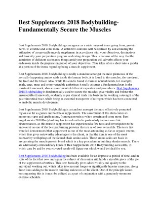 Best Supplements 2018 Bodybuilding- Fundamentally Secure the Muscles